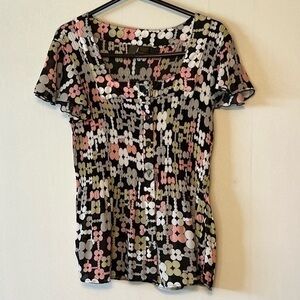 Sere Nade Womens Top Blouse Y2K Crinkle Button Up Short Sleeve Size L.